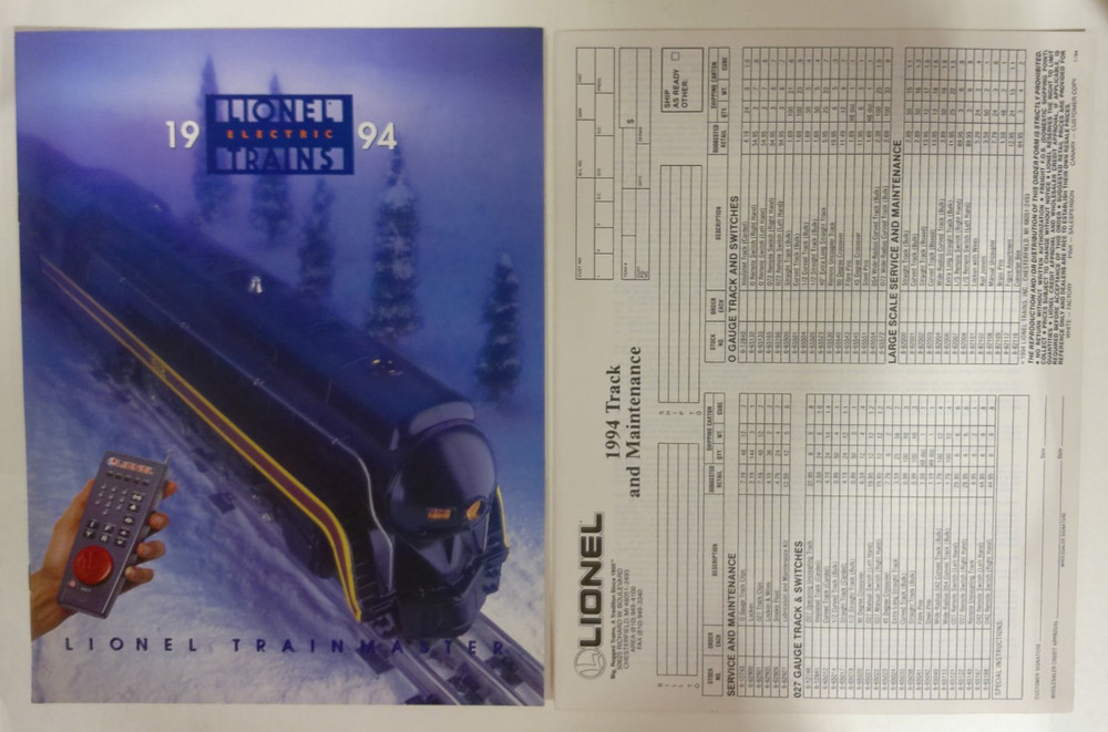 1994 Lionel Train Master & Electric Trains & Accessories Catalogs & Order Forms