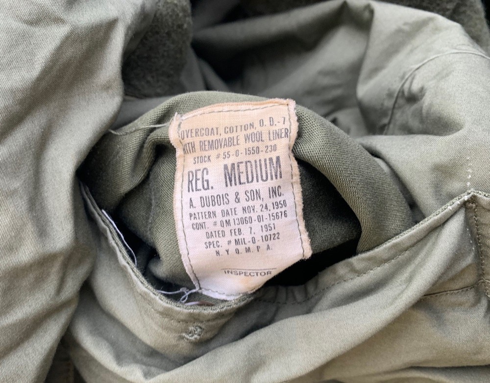 US Army M-1950 OD-7 Overcoat w/ Liner Size Medium Regular