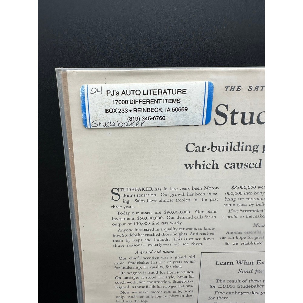 1924 Studebaker Code Vintage Ad Saturday Evening Post Light Special Big Six