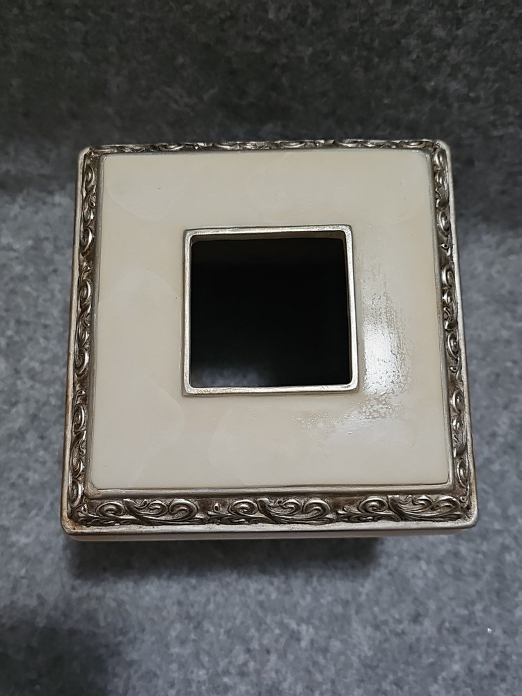 Decorative Tissue Box Cover Cream Ivory Silver Scroll Bathroom Vanity Square