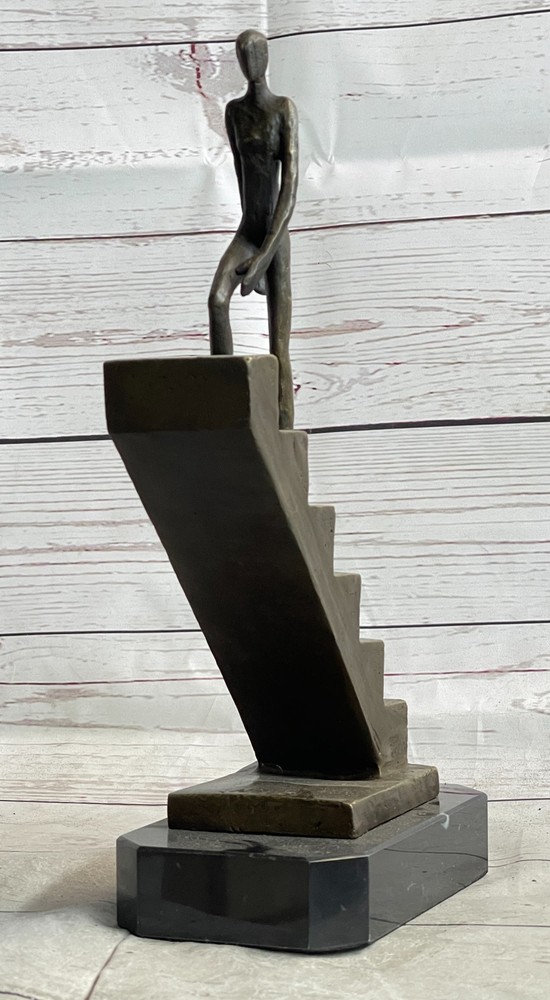 Signed Nick Mid-Century Stair Climbing Bronze Statue: Handcrafted Home Artwork