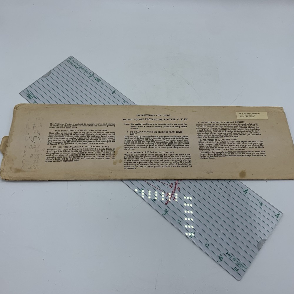 Vintage P-72 Navigational Course Protractor Plotter Navigation Tool 4"X 15"