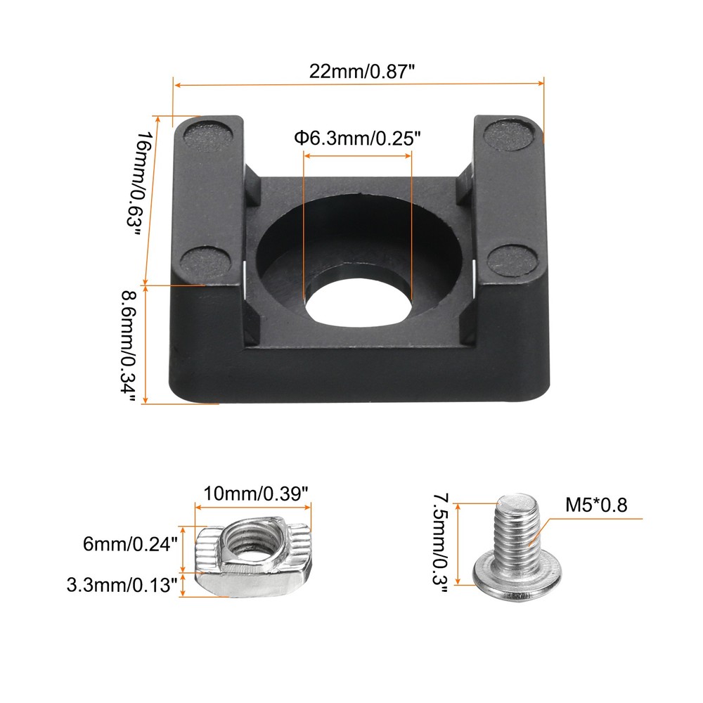 6Pcs Cable Zip Tie Base 6mm Hole with Fixed Blocks, Nylon Ties Black