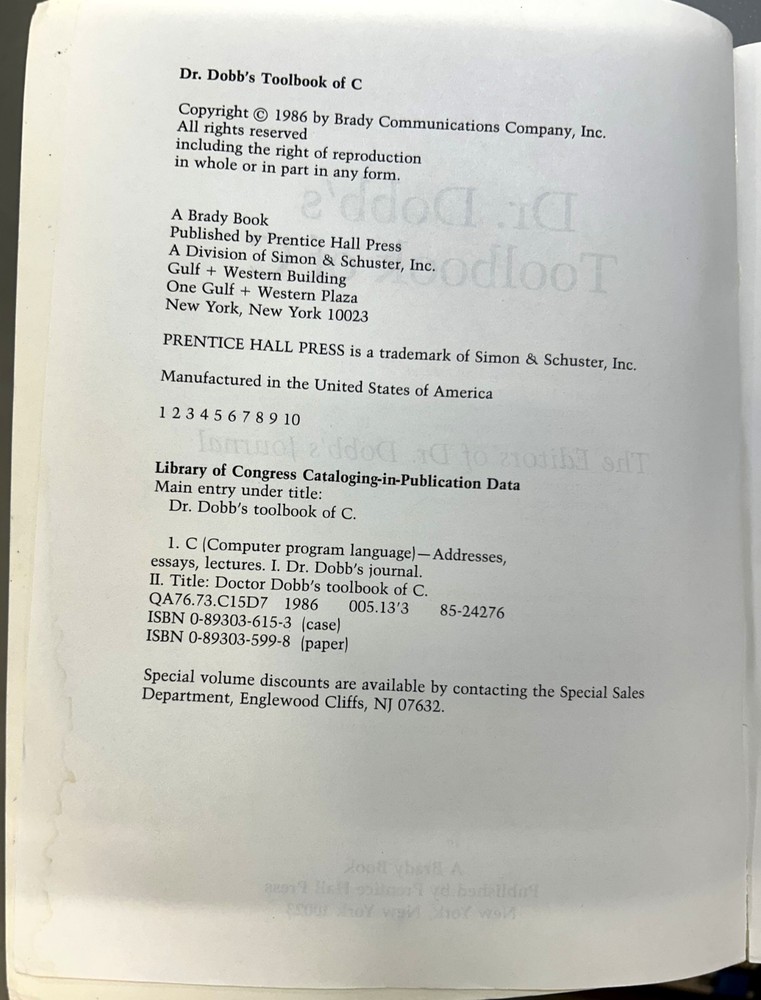 Dr. Dobb's Toolbook of C