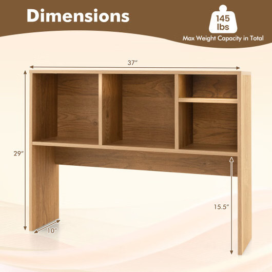 Costway Computer Desktop Bookcase with 4 Cubbies and Open Back Compartment-Natur