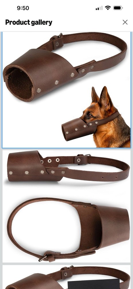 Taco Dog Leather Muzzle Adjustable Strap Brown Genuine Leather Dog Muzzle NEW