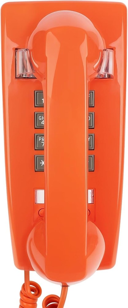 Classic Orange Wall Phone, Loud Mechanical Ring=