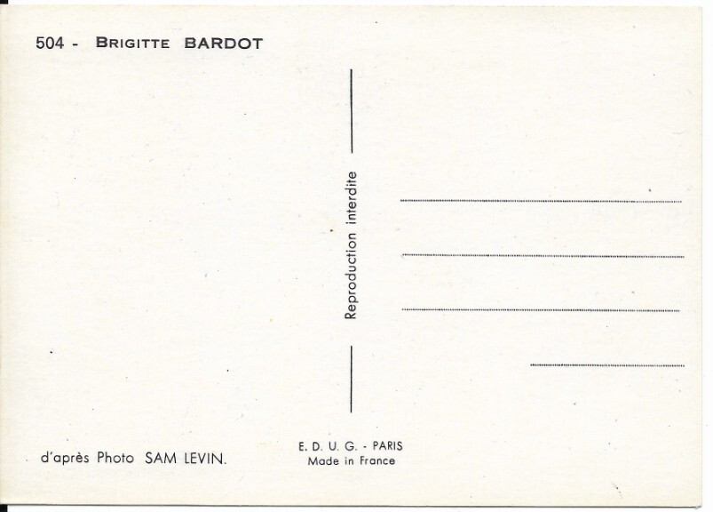 BRIGITTE BARDOT (singer, actress, model) autographed postcard