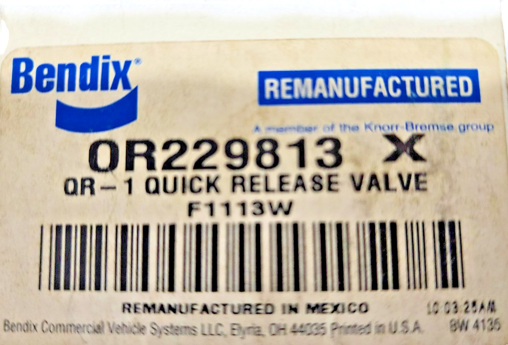 GENUINE Bendix 229813X Quick Coreless Valve Type QR-1