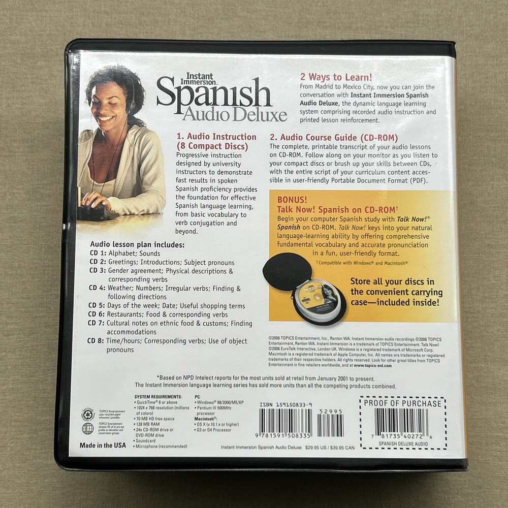 Instant Immersion Spanish Audio Deluxe (CD-ROM 10 Disc Set NEW) Language Learn +
