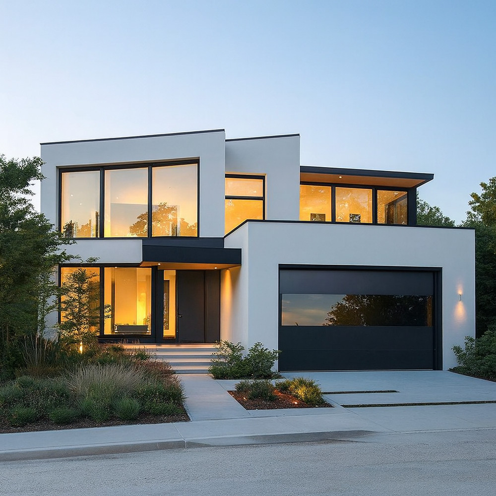 Modern Black Magic • Flush Panel Insulated Garage Door w/ Frameless Glass Panel