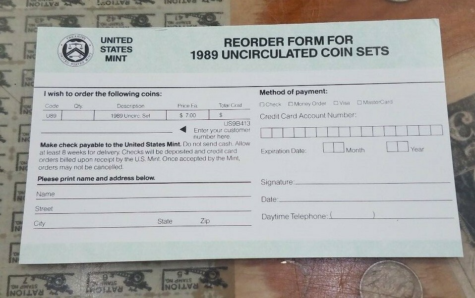 1989 US Mint Set with Original Envelope P & D Uncirculated Coin Set