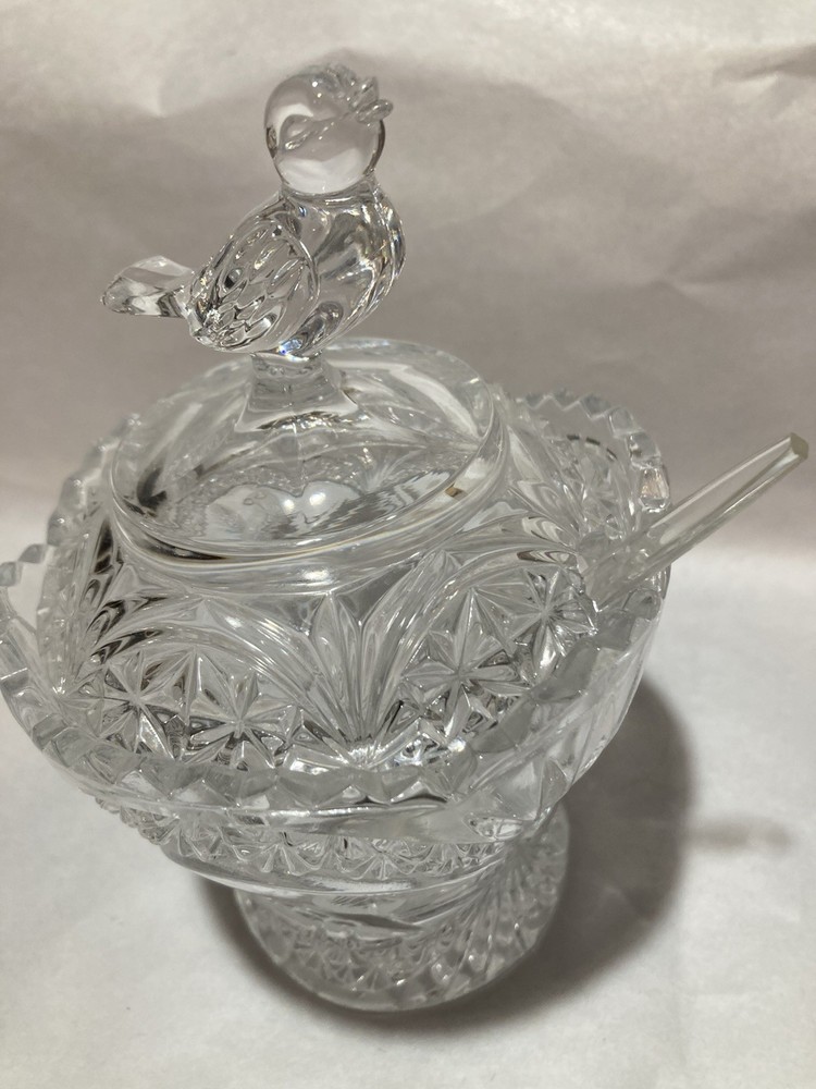 Hofbauer Byrdes Crystal Jam or Condiment Jar With Spoon