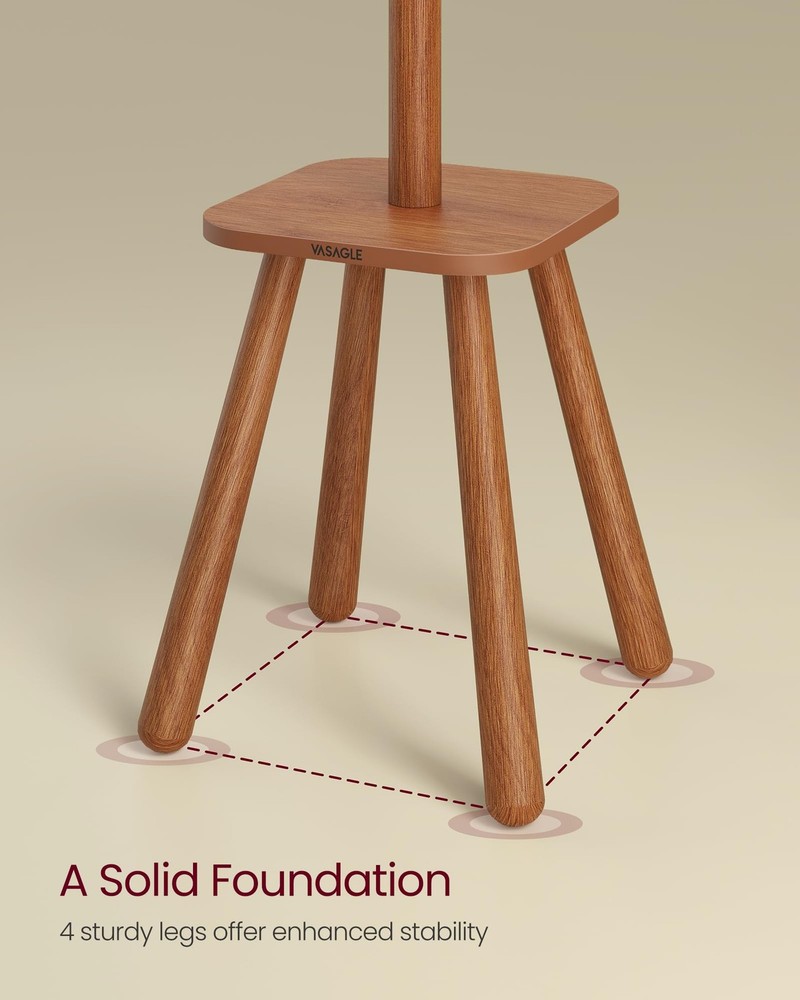 VASAGLE Coat Rack, Free Standing Stand, Hall Tree Caramel Brown