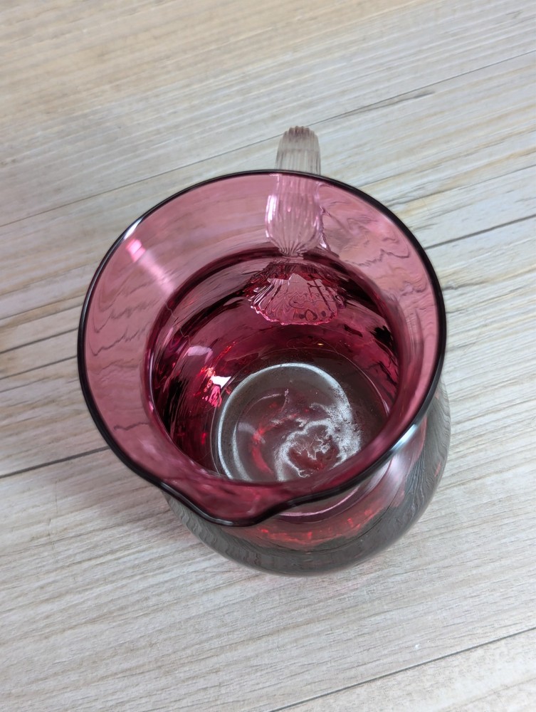 Dark Cranberry Glass 3.5" Miniature Pitcher with Clear Handle
