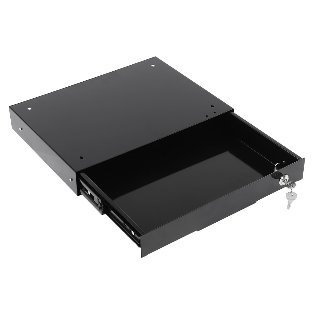Lockable Compact Under Desk Sliding Drawer Black Metal Pull Out Storage Box