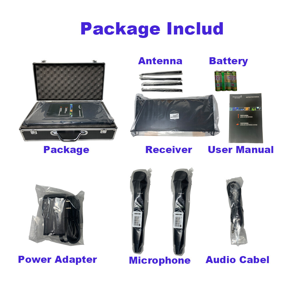 2 Channel Dynamic Handheld Microphone Wireless UHF Microphones System Metal Mic