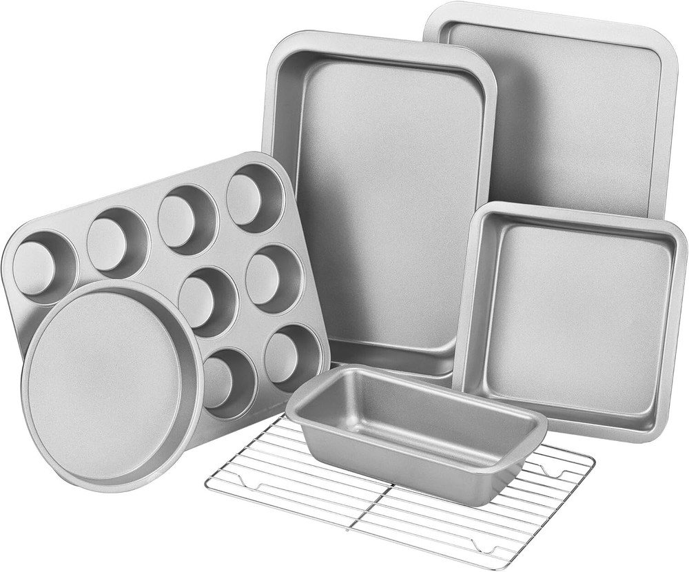 Baking Pans Sets, Nonstick Bakeware Sets 7-Piece with Round/Square Cake Pan