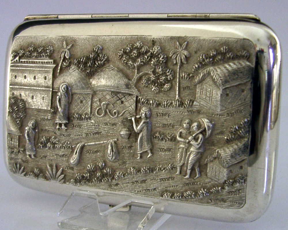 SUPERB ANGLO INDIAN SOLID SILVER CIGAR / CIGARETTE CASE c1910 ANTIQUE 132g