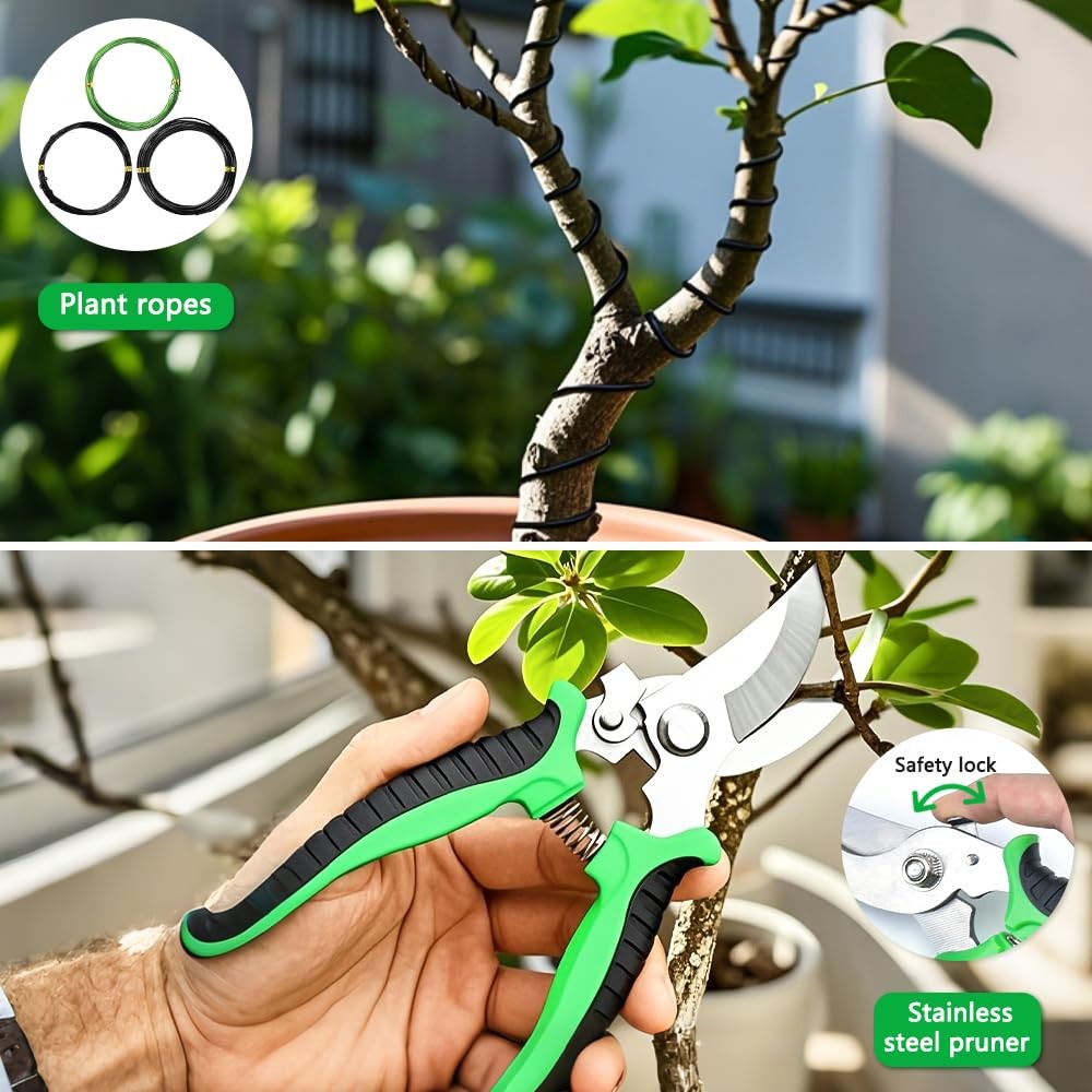 21 PCS Bonsai Tools Set Kit Beginners Pruning Scissors Shears Leather Bag