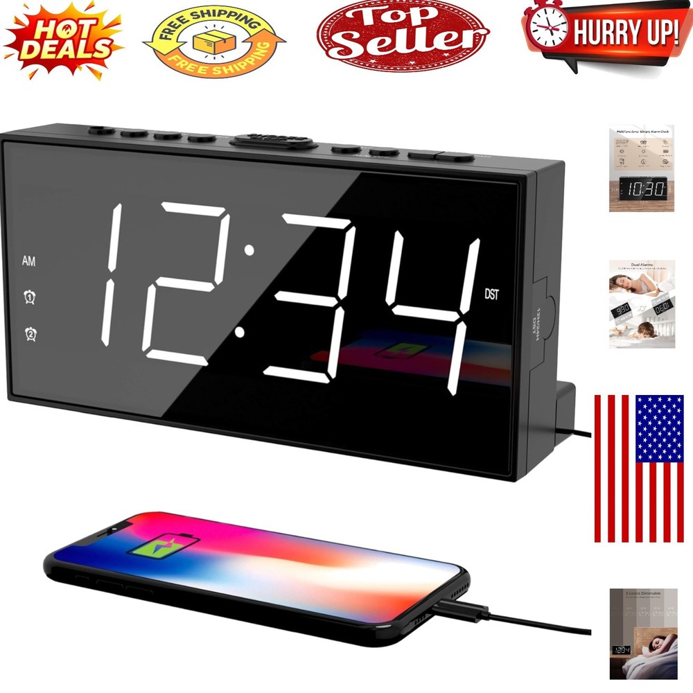 Dual Alarm Digital Clock with Large Display & USB Charging