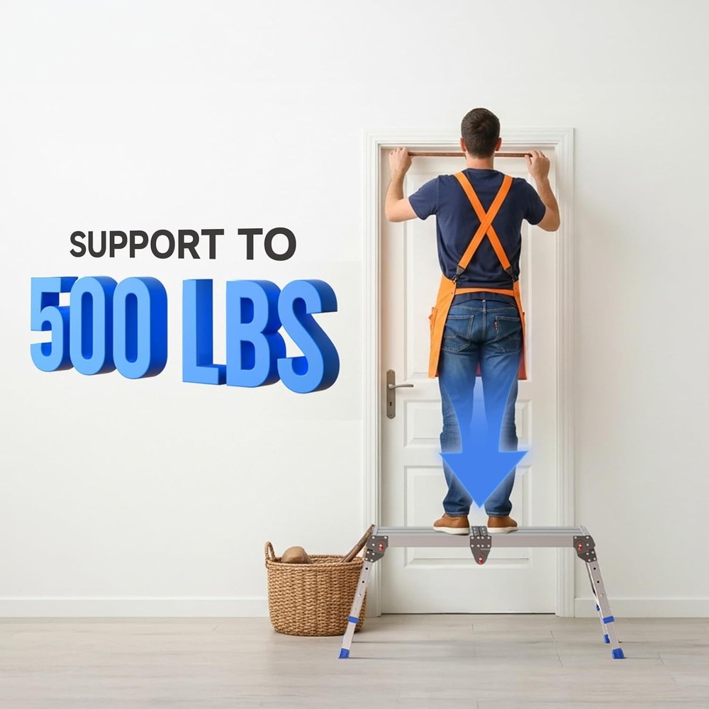 Folding Work Platform for Adults, Aluminum Foldable Step Stool Adjustable Height