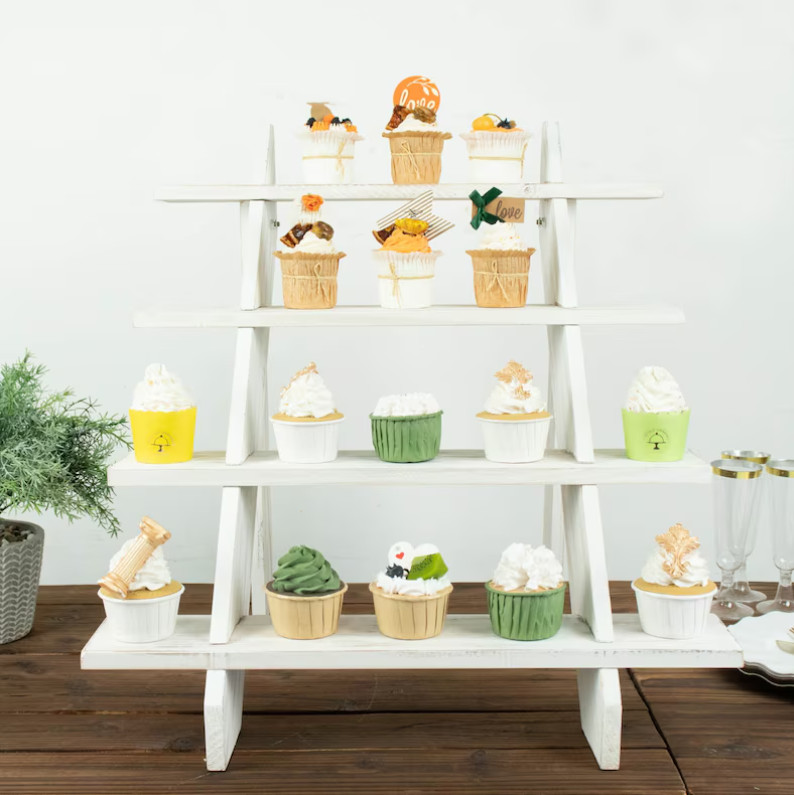 21" Rustic Whitewashed Wooden Ladder Shelf 4-Tier Cupcake & Display Stand