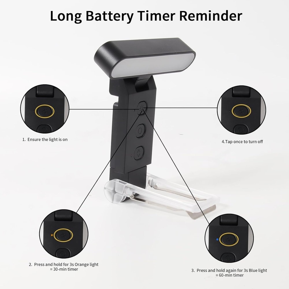 USB Rechargeable Book Light with Smart Timer & 30 Adjustable Modes for Readers