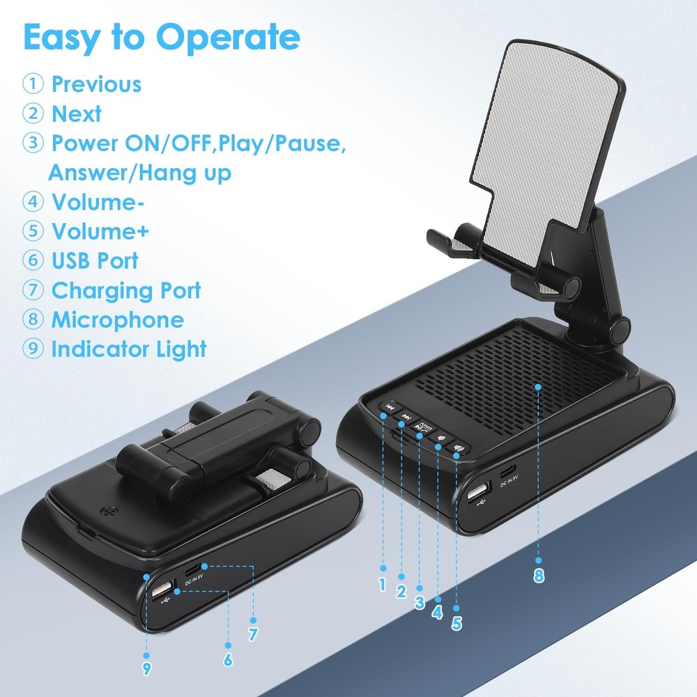 Multi-Angle Adjustable Mobile Phone Holder with Built-in Bluetooth Speaker, S...