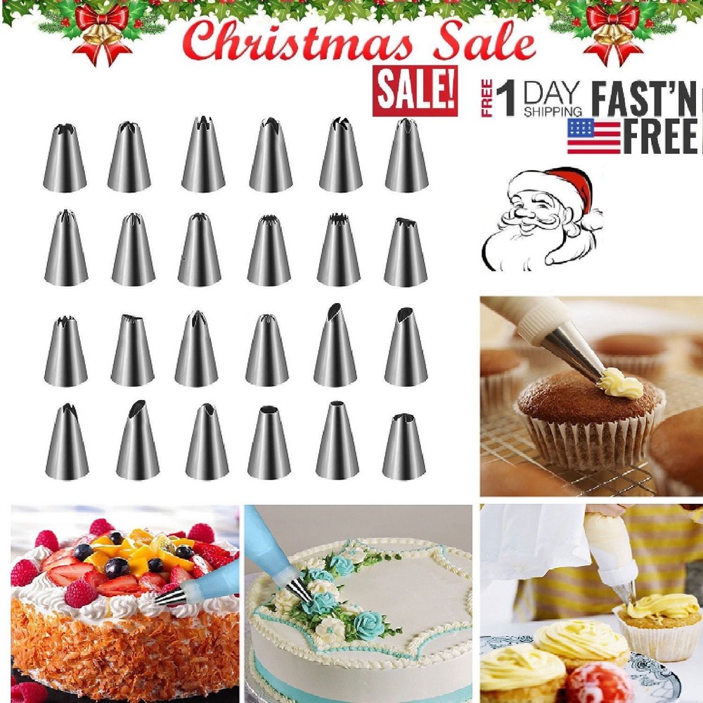 24pcs Icing Piping Nozzles Tool Set Cake Sugarcraft Decorating Pastry Tips Kit