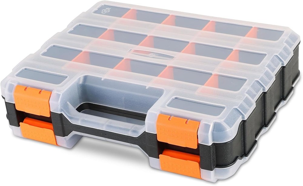 Small Parts Organizer | Storage Case Tools Box Organizer 34-Compartments Double