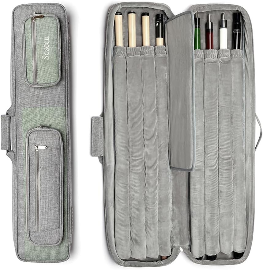 Elegant Hard Case Pool Stick Case with Straps & Handle - Extra Large, Grey