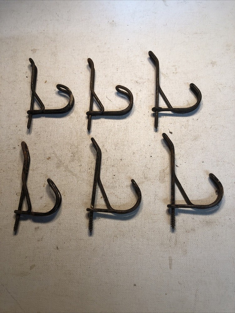 6 Antique Vintage Twisted Wire Coat Hooks