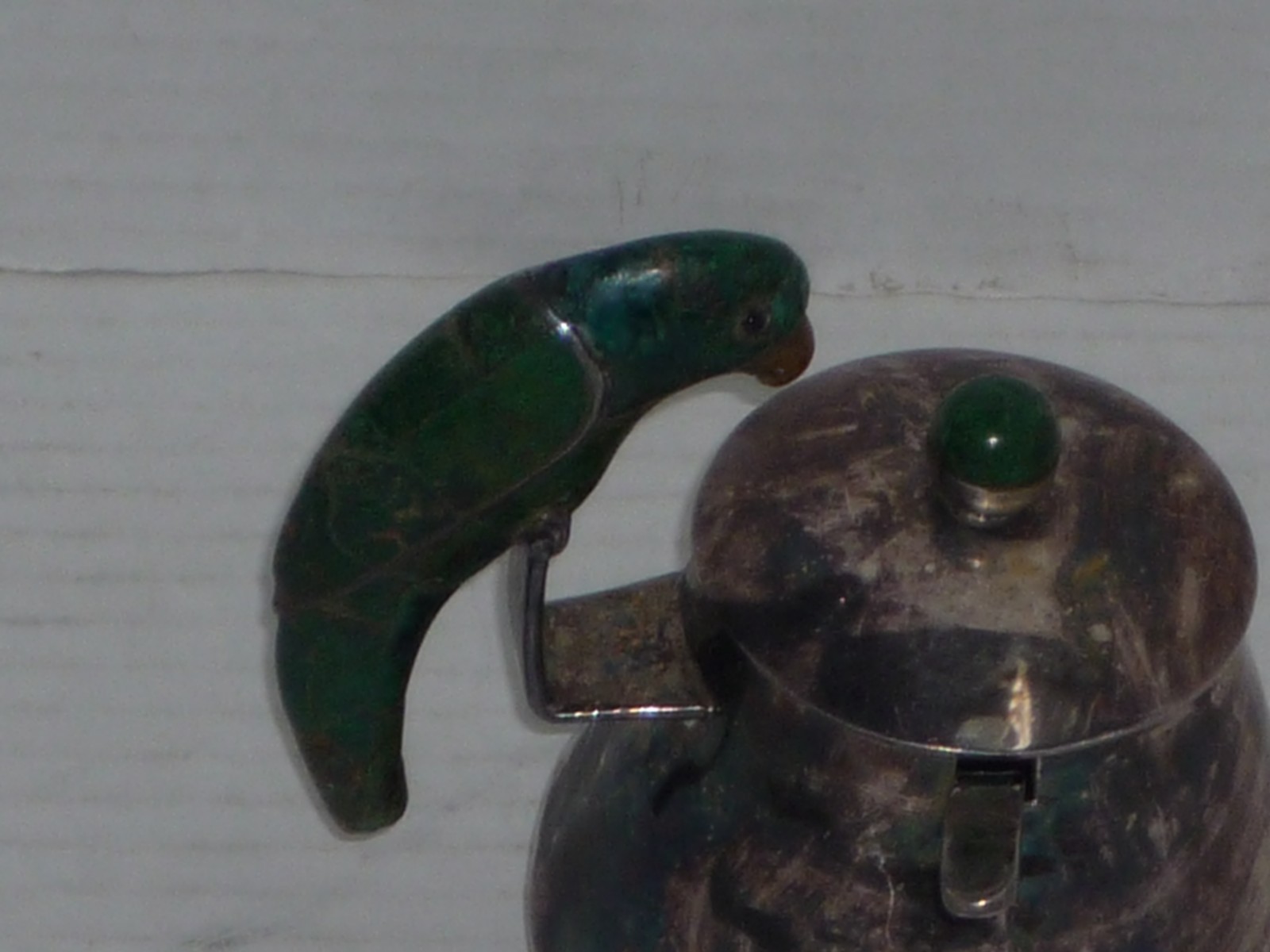 VINTAGE TAXCO LOS CASTILLO HAMMERED SILVERPLATE PARROT HONEY JAM JAR SUGAR BOWL?