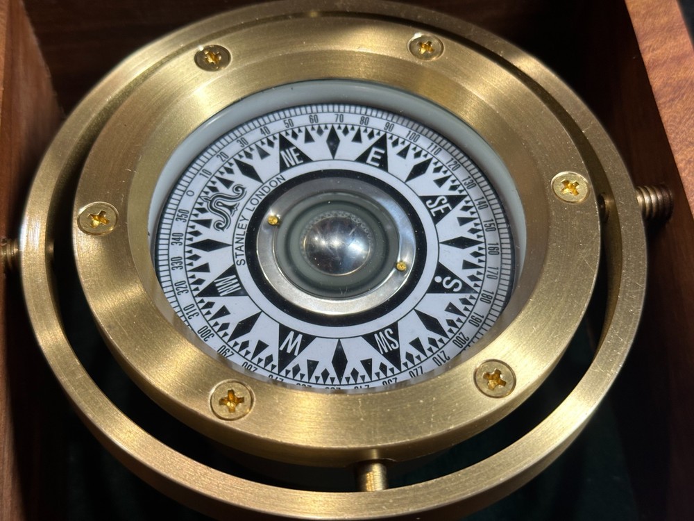 Stanley London Brass Compass Wood Box