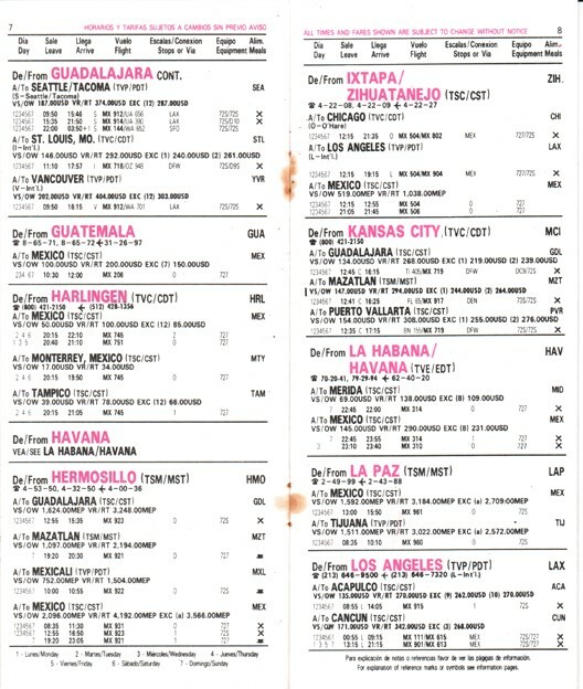 Mexicana timetable 1979/07/01
