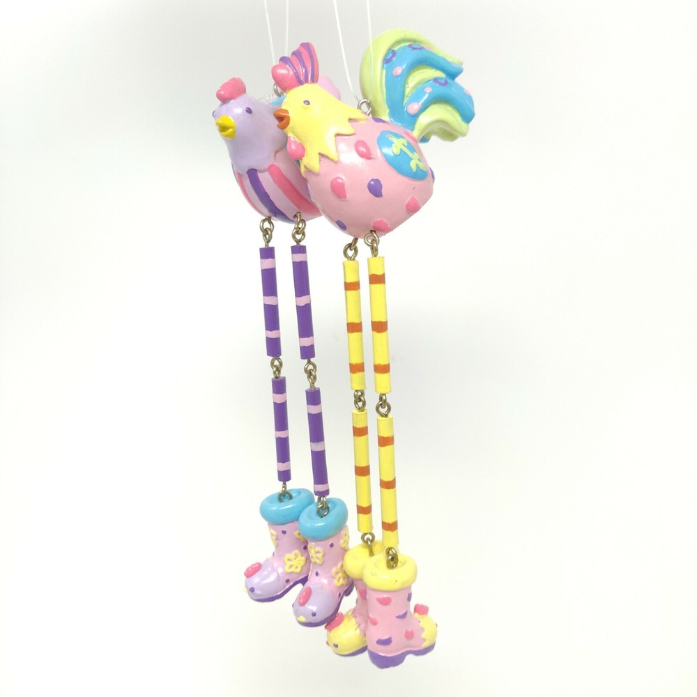 2 Hanging Easter Ornaments Chick w/ Long Dangling Legs Fun Spring Easter Decor