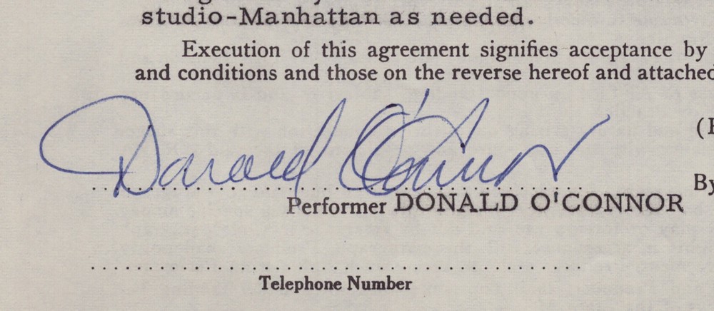 DONALD O'CONNOR - CONTRACT DOUBLE SIGNED 02/03/1967