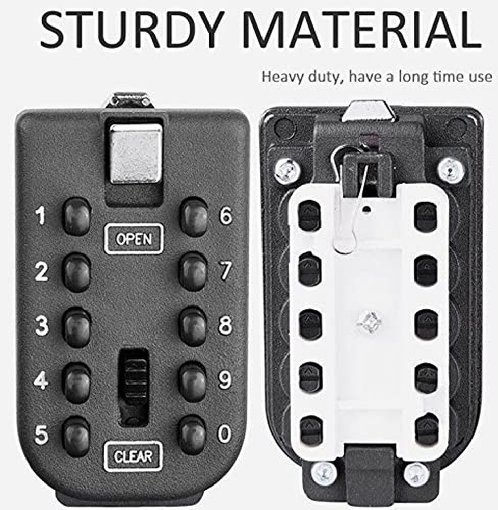 Key Lock Box for Outside Wall Mount, Waterproof Spare Key Storage Box, 10-dig...