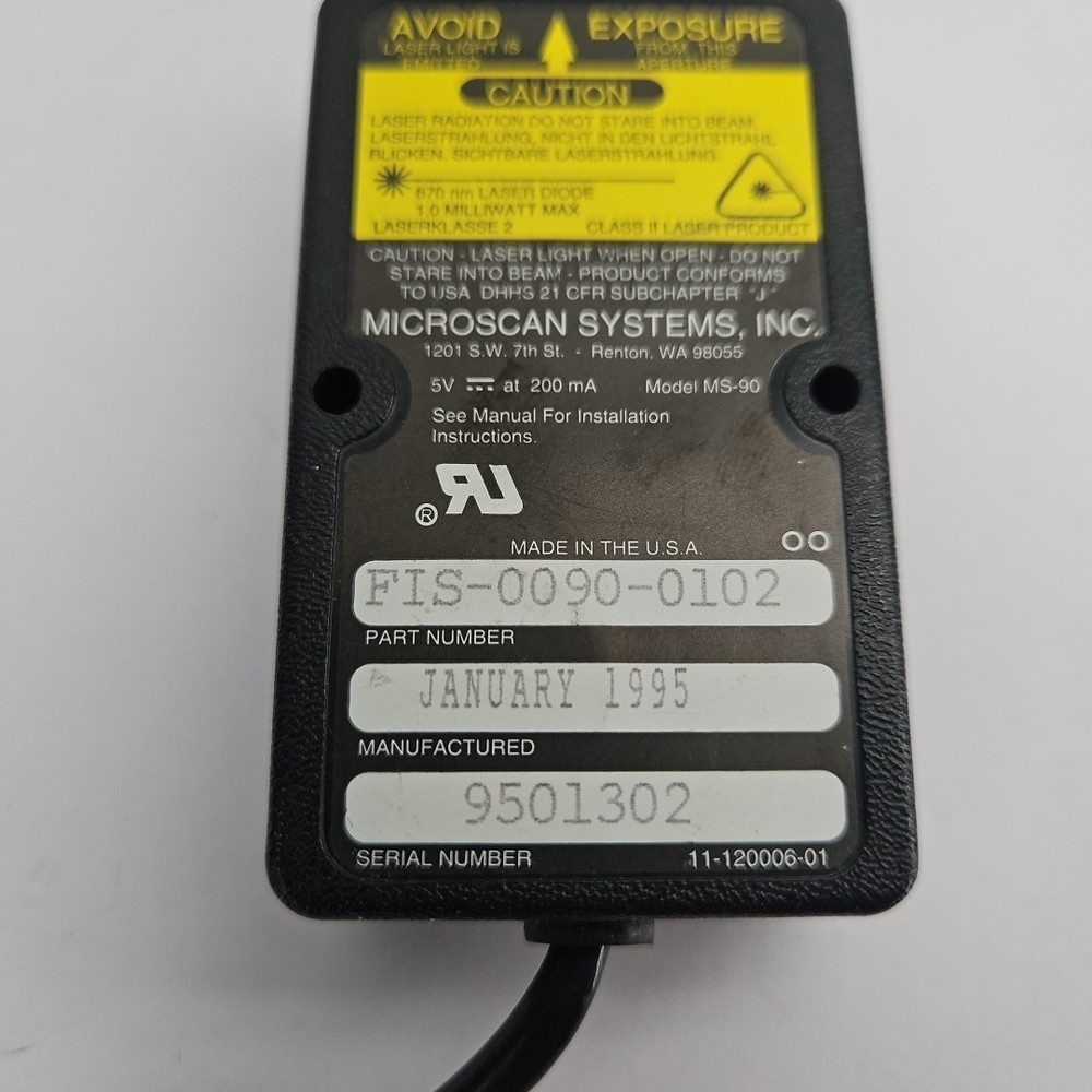 Microscan MS-90 FIS-0090-0102 Industrial Bar Code Scanner Module Unit Cord Cable
