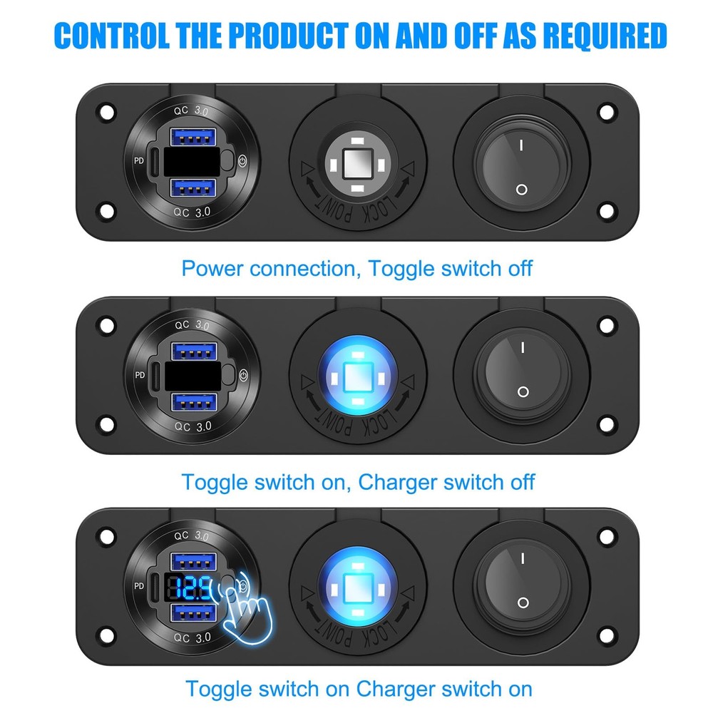 12V USB Outlet Boat Accessories Marine Switch Panel Charger+Socket+Switch