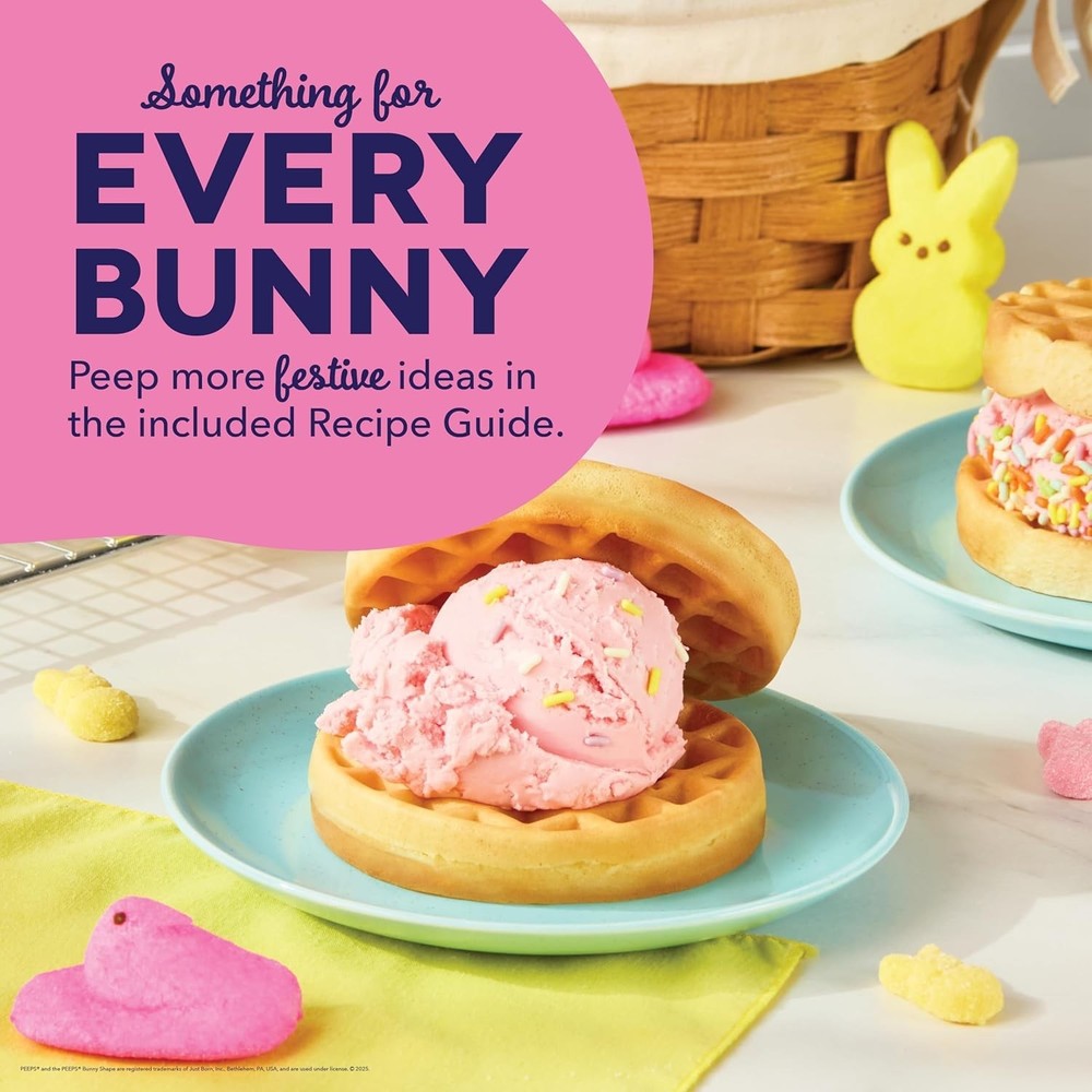 PEEPS Dash Bunny Mini Waffle Maker, 4" Non-Stick, Pink, for Waffles & Chaffles