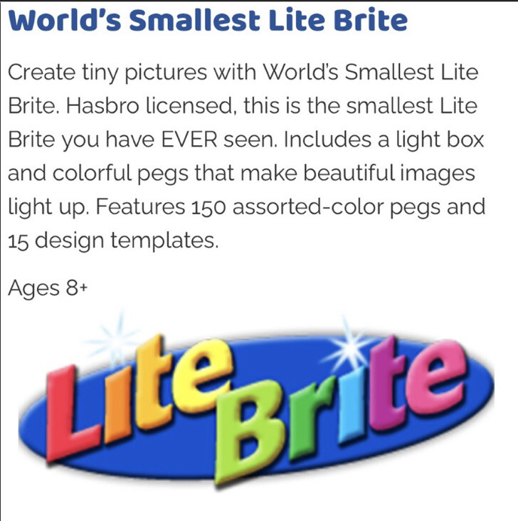 World’s Smallest Lite-Brite Game New In Package