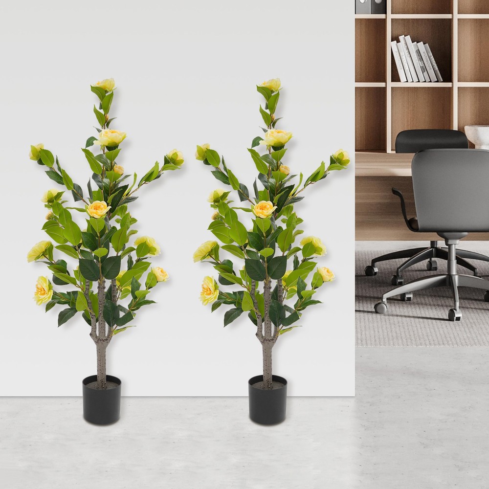 2 Pack Artificial Tea Rose Tree for Modern Home, Simulated Tea Rose Tree