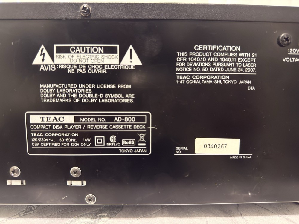 TEAC AD-800 CD Player / Reverse Cassette Deck💥READ💥only Tape & USB Work 💥