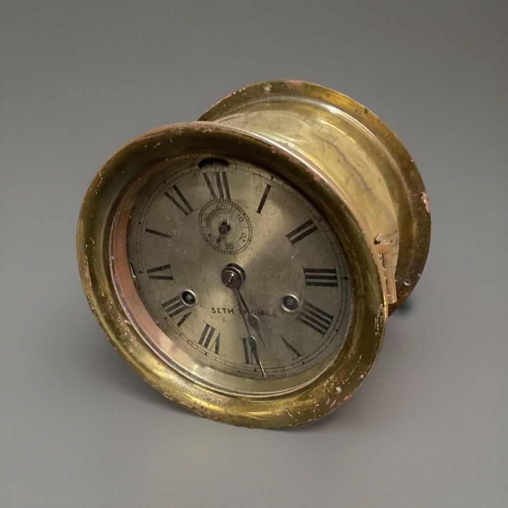 Vintage Seth Thomas Ships Clock With Scratched Face Runs Great