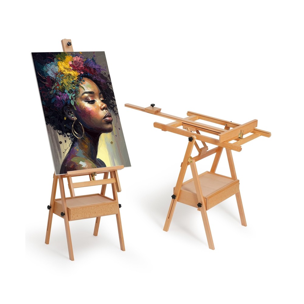 ARTIFY Large Wooden H-Frame Studio Easel, Sturdy Beechwood Canvas Holder Stan...
