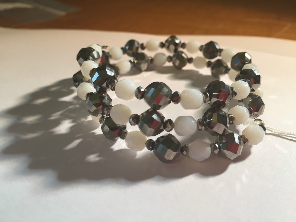 White and Silver Bracelet Hand Made