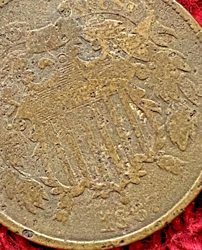 1867 U.S. 2 Cent Piece, rotation defect (c215)