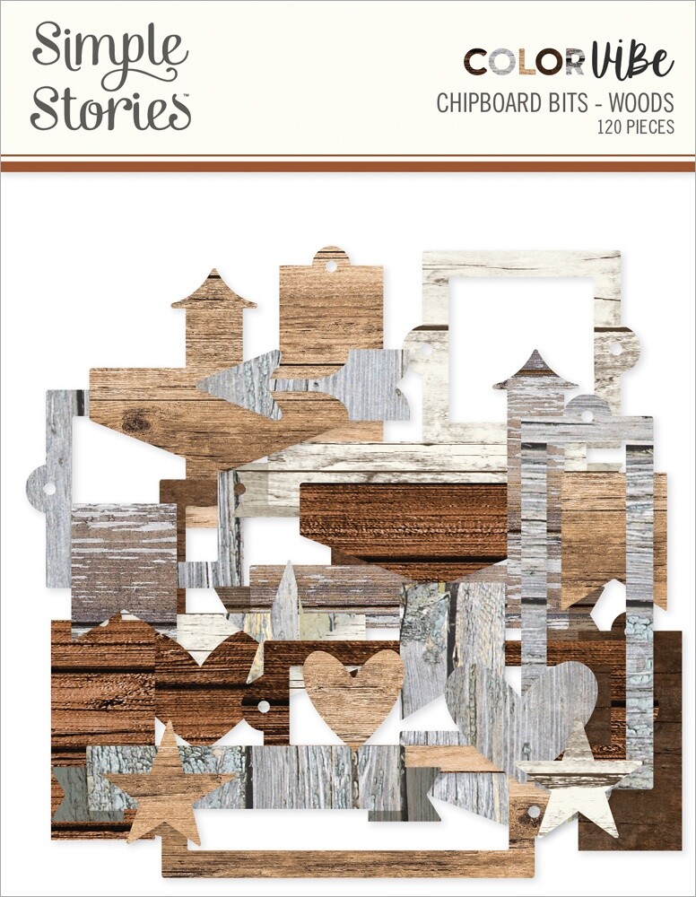 Color Vibe Chipboard Bits & Pieces 120/Pkg-Woods